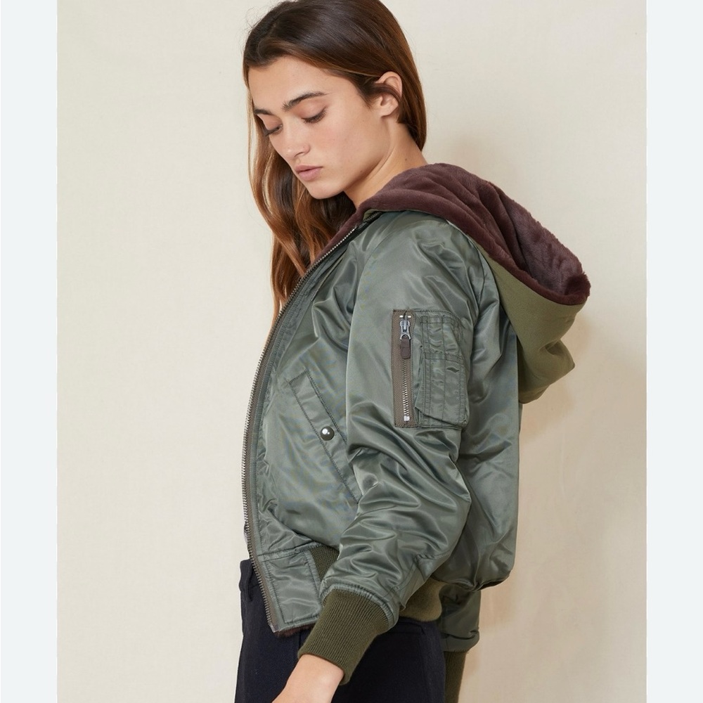 R13 reversible bomber coat